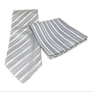 VESUVIO NAPOLI Silver White Neck Tie Pocket Square